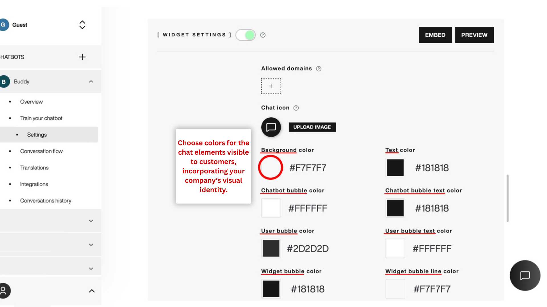 Change your chatbot visual identity. Chatbot visual identity