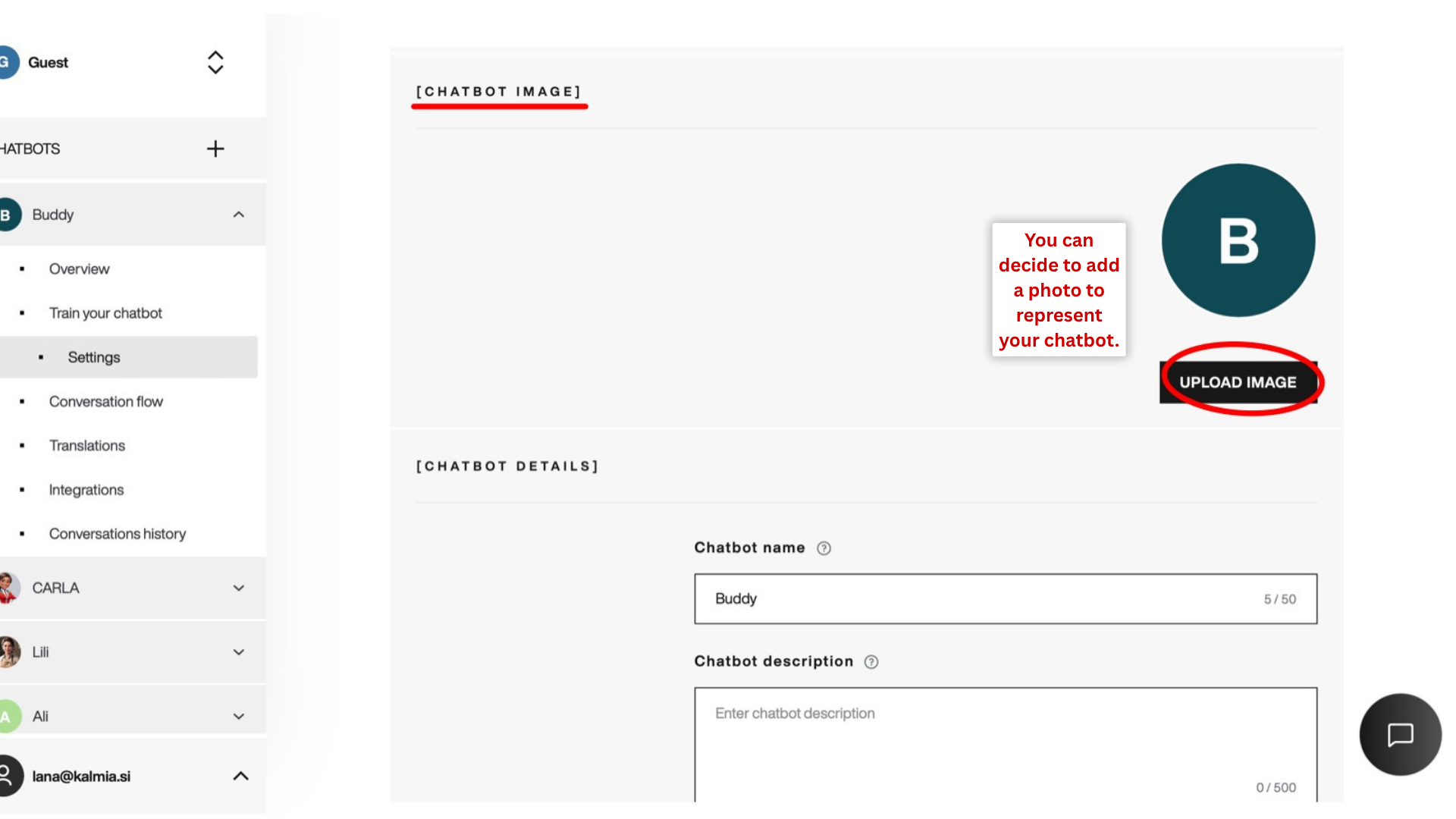 Upload chatbot image. Chatbot image