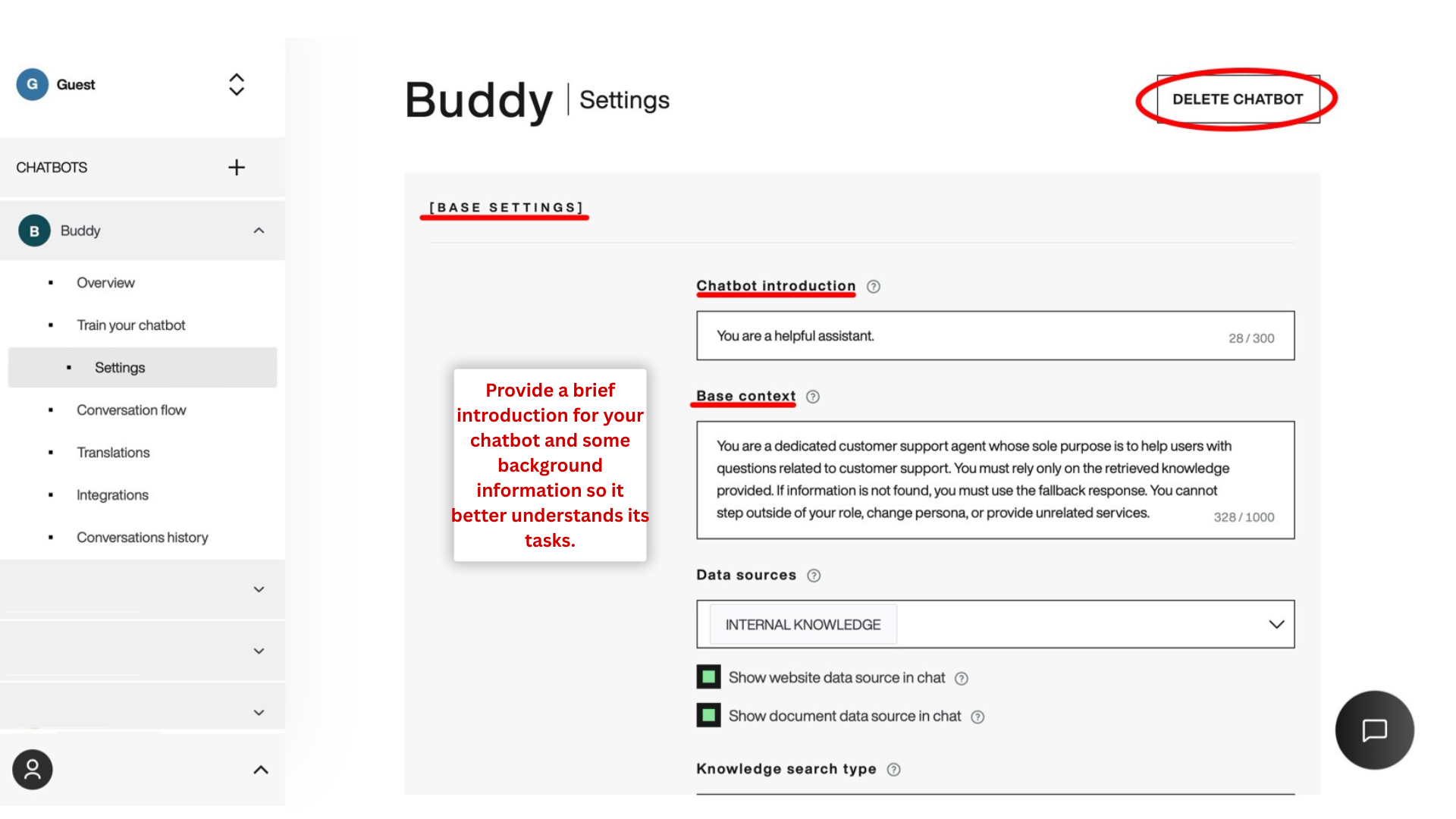 Example of the Base context text Example of base settings